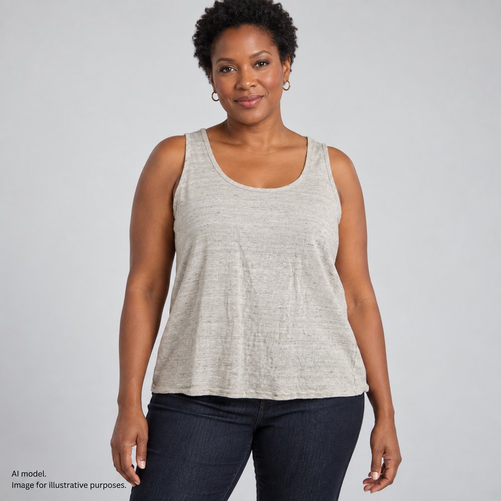 Lafayette 148 Top Womens Large Oatmeal All Linen Scoop Neck Lux Sleeveless Tank